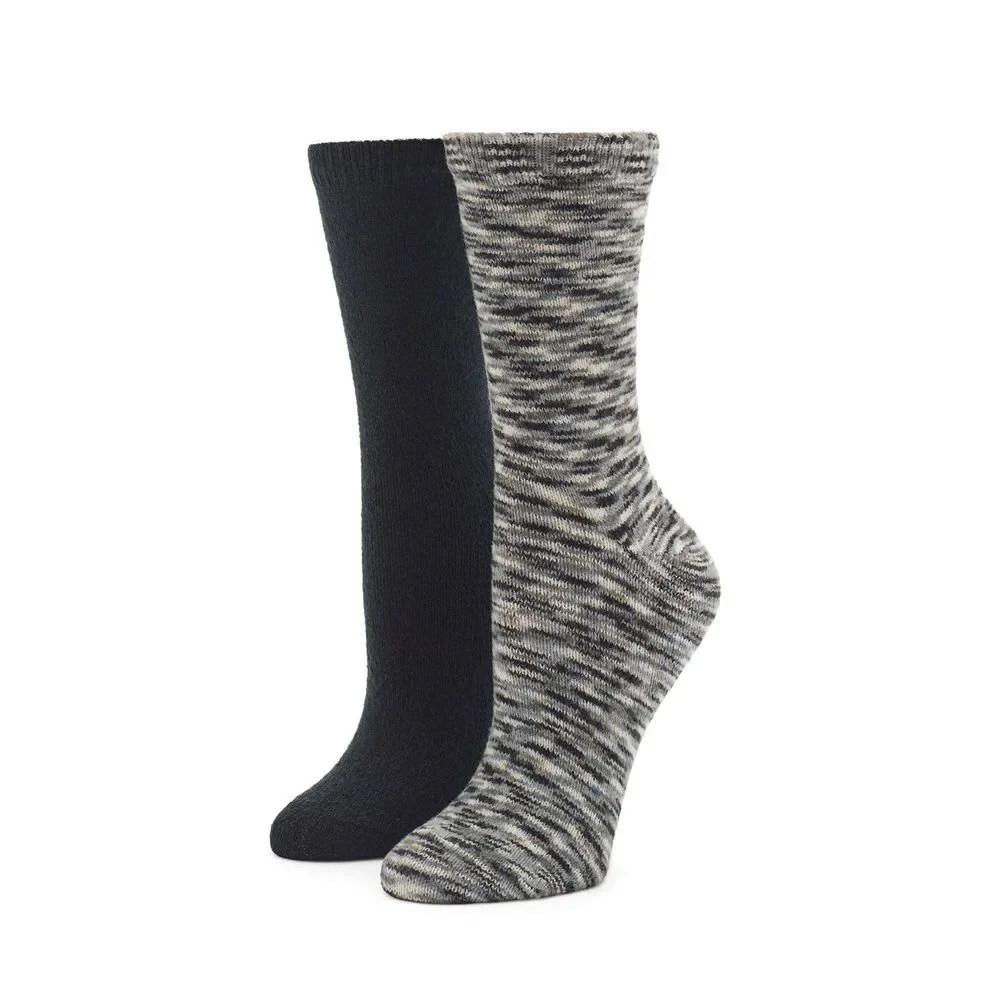 HUE Women's Dyed Boot Socks 2 Pair Pack, Black Space Dye/Black, One Size